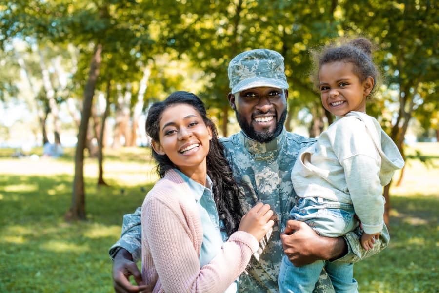 Smiling military family